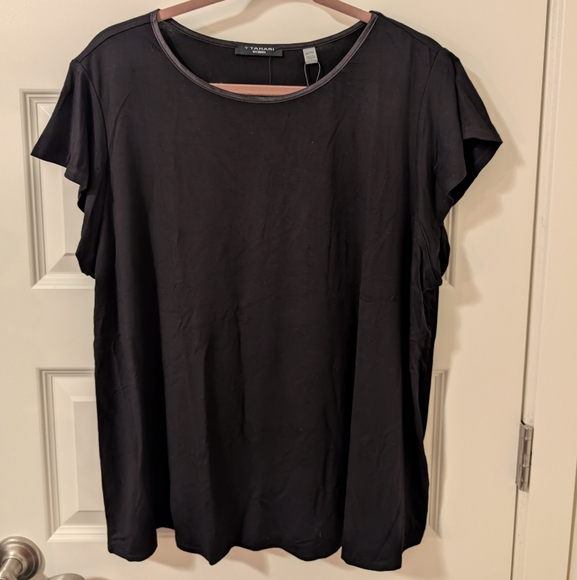 T Tahari Tops - T TAHARI Crew Neck Top Flutter Cap Sleeve Satin Neck Trim Black Plus Size 2x
